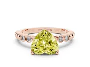 Fancy Yellow Heart Cut Diamond Solitaire Engagement Ring Set in Rose gold with Bezel Accents on Beaded Band