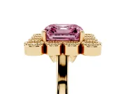 Asscher Cut Milgrain Cluster Halo Engagement Ring Setting for a Fancy Pink Lab-Grown Diamond | Plain Band | Yellow Gold