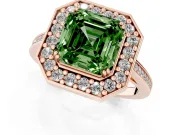Asscher Cut Halo Engagement Ring Setting for a Fancy Green Lab-Grown Diamond | Polished Halo Rim | Rose Gold