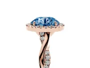 Round Halo Engagement Ring Setting for a Fancy Blue Lab-Grown Diamond | Pavé Twist Band | Rose Gold