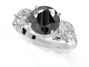 Round Three Stone Engagement Ring Setting for a Black Center | Tapered Pavé Band | White Gold