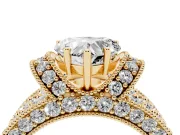 Heart-Shaped Vintage Milgrain Pave Engagement Ring Setting | Crescent Side Rows | Yellow Gold
