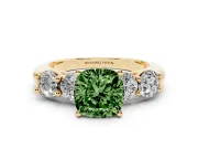 Cushion Cut Five Stone Engagement Ring Setting for a Fancy Green Lab-Grown Diamond | Prong Set Side Stones | Yellow Gold