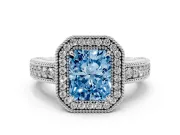 Radiant Cut Halo Engagement Ring Setting for a Fancy Blue Lab-Grown Diamond | White Gold