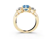 Cushion Cut Three Stone Engagement Ring Setting for a Fancy Blue Lab-Grown Diamond | Wide Plain Band | Yellow Gold