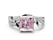 Princess Cut Bypass Solitaire Engagement Ring Setting for a Fancy Pink Lab-Grown Diamond | Pavé Strands | White Gold