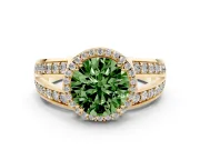 Round Halo Engagement Ring Setting for a Fancy Green Lab-Grown Diamond | Split Shank | Yellow Gold