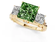 Princess Cut Three Stone Engagement Ring Setting for a Fancy Green Lab-Grown Diamond | Braided Band | Yellow Gold