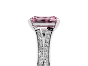 Emerald Cut Split Shank Engagement Ring Setting for a Fancy Pink Lab-Grown Diamond | Pave Band | Sterling Silver