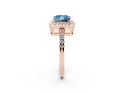 Fancy Blue Princess Cut Diamond Pavé Band Halo Engagement Ring Set in Rose gold with Prong Setting