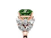 Fancy Green Cushion Cut Diamond Cluster Leaf Design Ring Set in Rose gold with Prong Setting