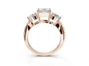 Princess Cut Three Stone Engagement Ring Setting | Tapered Pave Band | Rose Gold