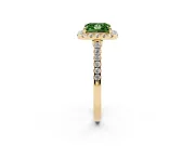 Princess Cut Halo Engagement Ring Setting for a Fancy Green Lab-Grown Diamond | Pave Shoulders | Yellow Gold