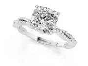 Cushion Cut Diamond Solitaire Ring Set in Platinum with Twisted Band and Bead Prong Setting