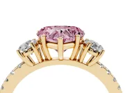 Heart-Shaped Three Stone Engagement Ring Setting for a Fancy Pink Lab-Grown Diamond | Pave Shoulders | Yellow Gold