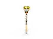 Cushion Cut Three Stone Engagement Ring Setting for a Fancy Yellow Lab-Grown Diamond | Pave Shoulders | Yellow Gold