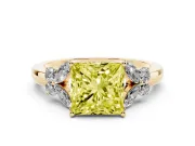 Fancy Yellow Princess Cut Diamond Solitaire Floral Ring Set in Yellow gold with Marquise Petals and Prong Setting