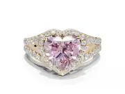 Heart-Shaped Halo Pavé Engagement Ring Setting for a Fancy Pink Lab-Grown Diamond | Narrow Split Shank | Yellow Gold