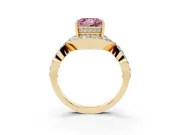 Fancy Pink Princess Cut Diamond Solitaire Twist Band Pavé Engagement Ring Set in Yellow gold
