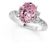 Oval Side Stone Engagement Ring Setting for a Fancy Pink Lab-Grown Diamond | Pave Band | White Gold