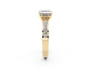 Asscher Cut Diamond Solitaire Ring Set in Yellow gold with Channel-Set Band and Prong Setting