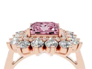 Princess Cut Floral Double Halo Engagement Ring Setting for a Fancy Pink Lab-Grown Diamond | Plain Band | Rose Gold