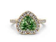 Fancy Green Heart Cut Diamond Halo Pavé Solitaire Ring Set in Yellow gold with Prong-Set Center Stone