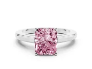 Fancy Pink Radiant Cut Diamond Solitaire Ring Set in White gold with Prong Setting and Classic Band