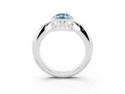 Fancy Blue Emerald Cut Diamond Halo Engagement Ring Set in White gold with Plain Split Shank and Prong Setting