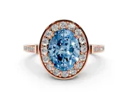 Oval Halo Engagement Ring Setting for a Fancy Blue Lab-Grown Diamond | Polished Halo Rim | Rose Gold