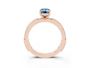 Fancy Blue Emerald Cut Diamond Solitaire Ring Set in Rose gold with Slim Pavé Band and Prong Setting