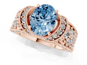 Oval Vintage Milgrain Pave Engagement Ring Setting for a Fancy Blue Lab-Grown Diamond | Crescent Side Rows | Rose Gold