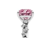 Fancy Pink Cushion Cut Diamond Solitaire Vine Band Ring Set in Silver with Round Accents and Prong Setting
