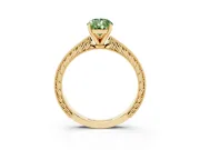 Fancy Green Pear Cut Diamond Solitaire Milgrain Engraved Band Set in Yellow gold with Prong Setting