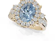 Oval Halo Engagement Ring Setting for a Fancy Blue Lab-Grown Diamond | Side Clusters | Yellow Gold