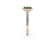 Fancy Green Emerald Cut Diamond Halo Engagement Ring Set in Rose gold with Pavé Band and Prong Setting