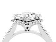 Princess Cut Halo Engagement Ring Setting | Plain Polished Band | White Gold