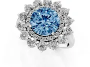 Round Floral Double Halo Engagement Ring Setting for a Fancy Blue Lab-Grown Diamond | Plain Band | Sterling Silver