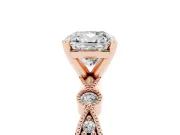 Cushion Cut Diamond Solitaire Engagement Ring Set in Rose gold with Milgrain Bezel Accent Band