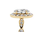 Oval Vintage Halo Engagement Ring Setting | Bezel Station Shoulders | Yellow Gold