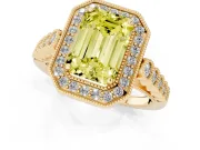 Emerald Cut Graduated Milgrain Halo Engagement Ring Setting for a Fancy Yellow Lab-Grown Diamond | Yellow Gold