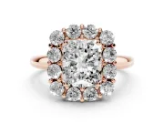 Radiant Cut Cluster Halo Engagement Ring Setting | Large Round Accents | Rose Gold