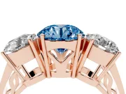 Round Engagement Ring Setting for a Fancy Blue Lab-Grown Diamond | Three Stone | Rose Gold