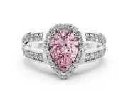 Pear-Shaped Halo Engagement Ring Setting for a Fancy Pink Lab-Grown Diamond | Two-Row Pave Split Shank | Sterling Silver