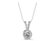 Round Lab-Grown Diamond Halo Pendant Necklace | Sterling Silver