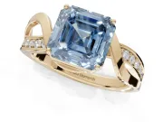 Asscher Cut Bypass Solitaire Engagement Ring Setting for a Fancy Blue Lab-Grown Diamond | Pavé Strands | Yellow Gold