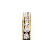 Round Diamond Channel Wedding Band Set in Yellow gold with Milgrain Edges