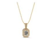 Emerald Cut Lab-Grown Diamond Pavé Halo Pendant Necklace | Graduated Pavé Bail | Yellow Gold