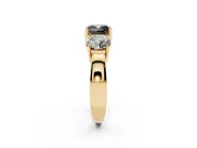 Cushion Cut Three Stone Engagement Ring Setting for a Black Center | Round Side Stones | Yellow Gold