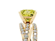 Fancy Yellow Princess Cut Diamond Solitaire Twist Band Ring Set in Yellow gold with Pavé Setting and Prong Head